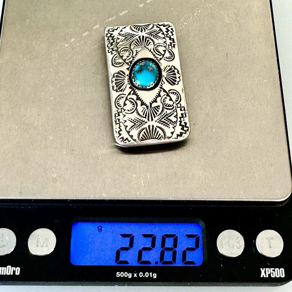 Navajo Turquoise Money Clip Sterling Mens Gift Handmade Skeets Shadowbox Stamped